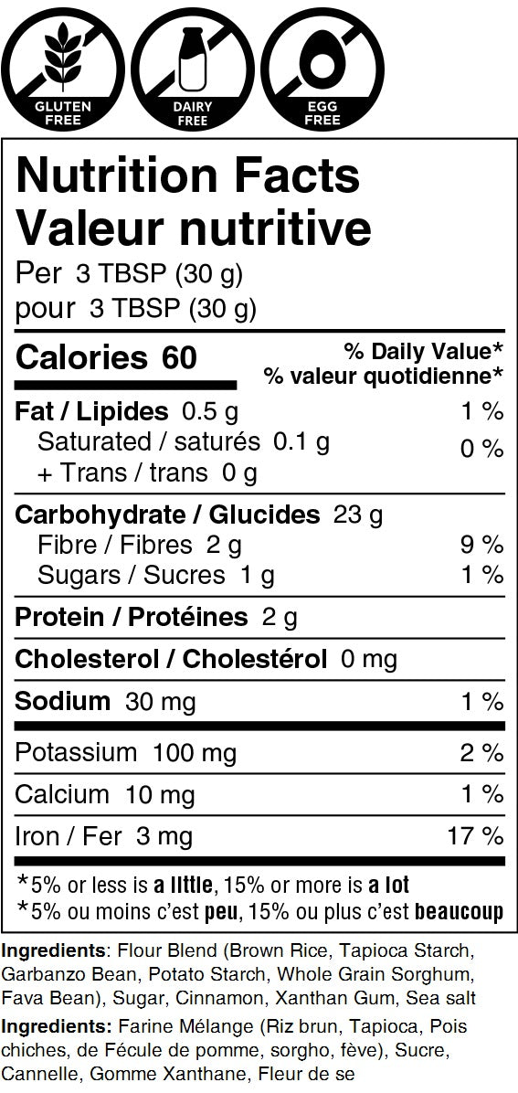 Nutrition Facts - Easy Pie Mix - free from gluten, dairy, eggs, sulphites, nuts