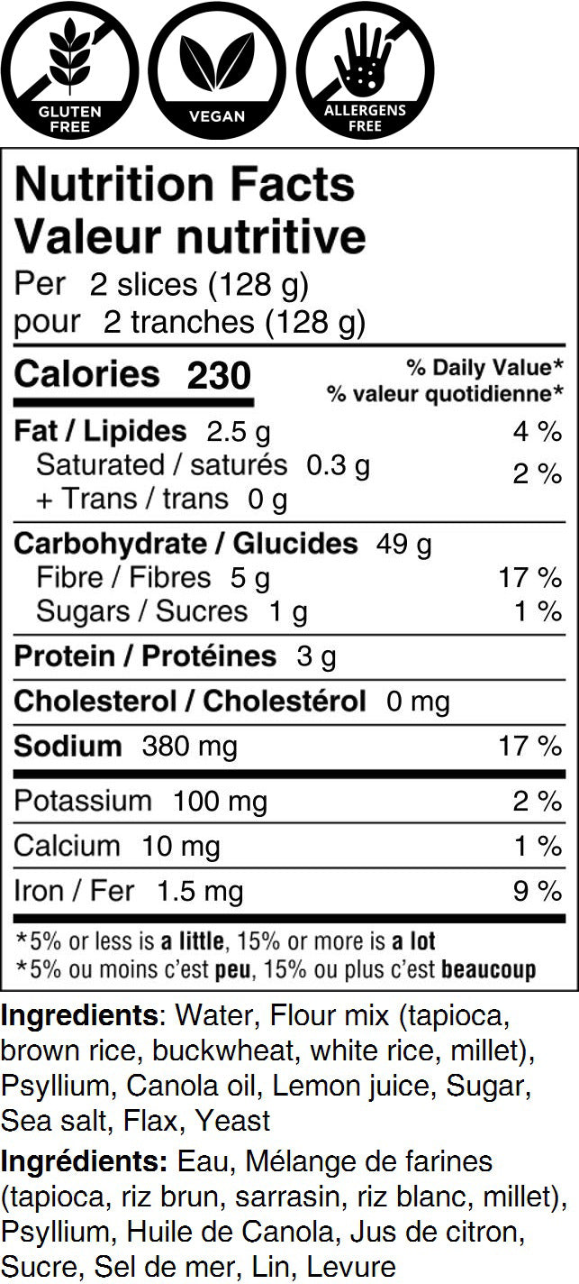 Sourdough - gluten-free, dairy-free, egg-free Nutrition Facts
